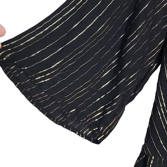 Express Black/Gold Blouse, Tie Front, Keyhole Opening, Medium - Picture 3 of 8